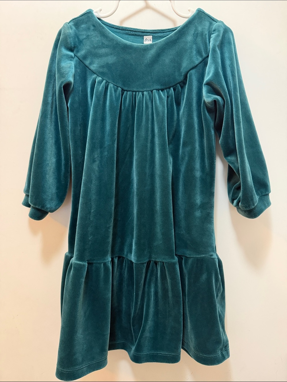 Teal Velvet Long Sleeve Tiered Dress